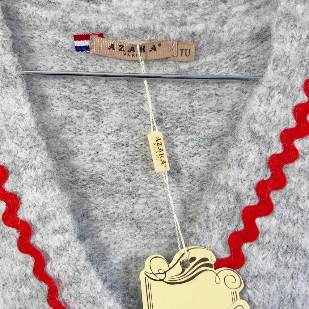 Azara France Soft button front cardigan grey with contrast red trim NWT - Picture 2 of 16